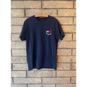 Vans "Off The Wall" Navy T-Shirt Medium Slim Fit 100% Cotton Pink Palm Graphic F